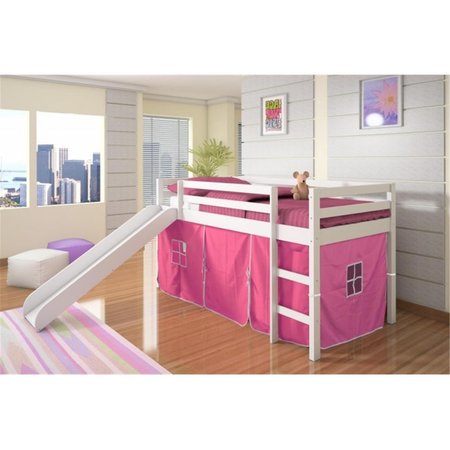 FIXTURESFIRST PD-750TW-P Twin Size Tent Loft with Slide & Slat-Kits Mattress Ready White & Pink FI485520